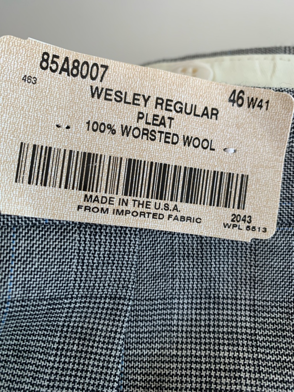 NWT Made in USA 100% worsted wool vintage Gray GlenPlaid Dress Pants unhemmed - Picture 2 of 6